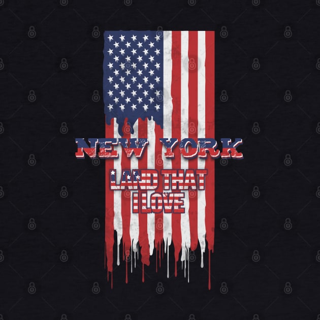 State of New York Patriotic Distressed Design of American Flag With Typography - Land That I Love by KritwanBlue